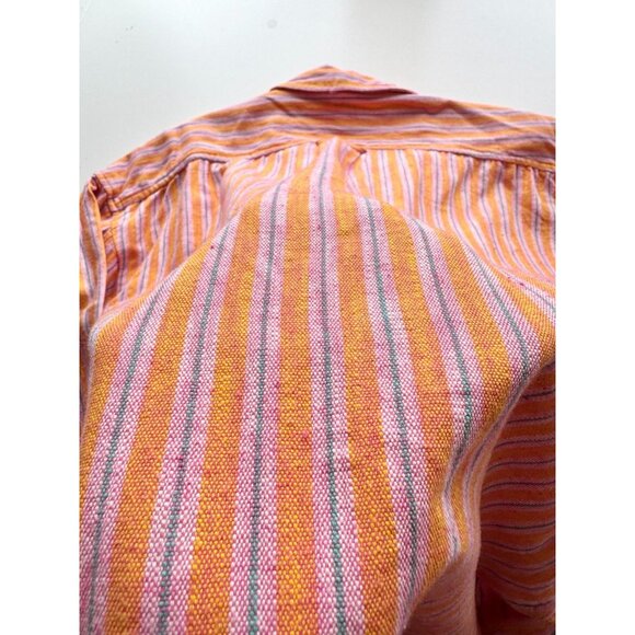 PILCRO Oxford Tunic Orange Pink Striped Cotton Linen Button Down Shirt, Size XS - Picture 12 of 16
